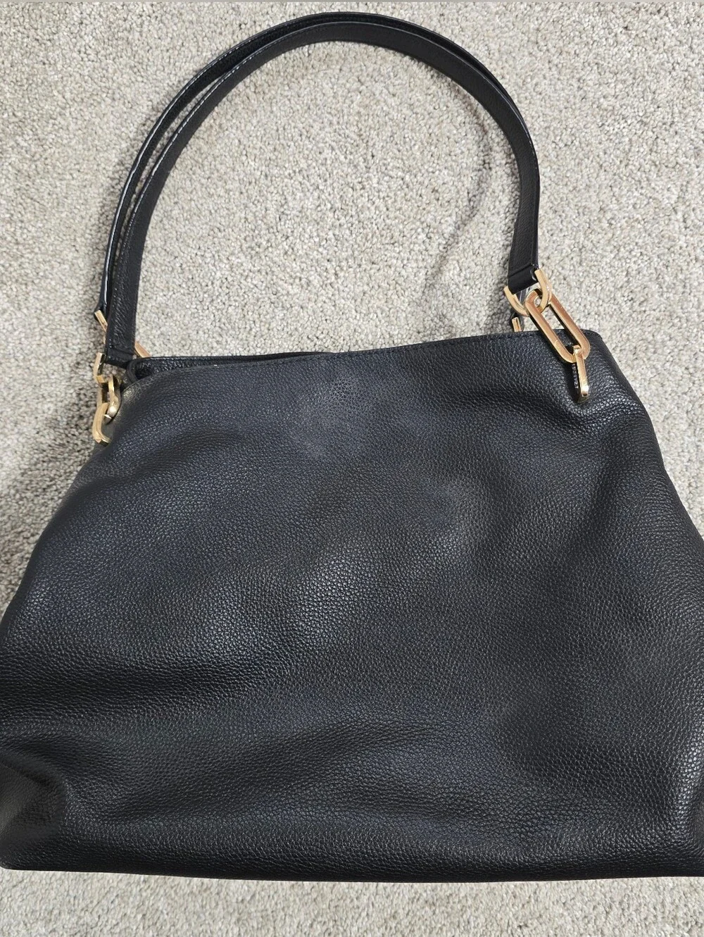 MICHAEL KORS Black Pebbled Leather Shoulder Hobo with Gold Hardware Slouchy